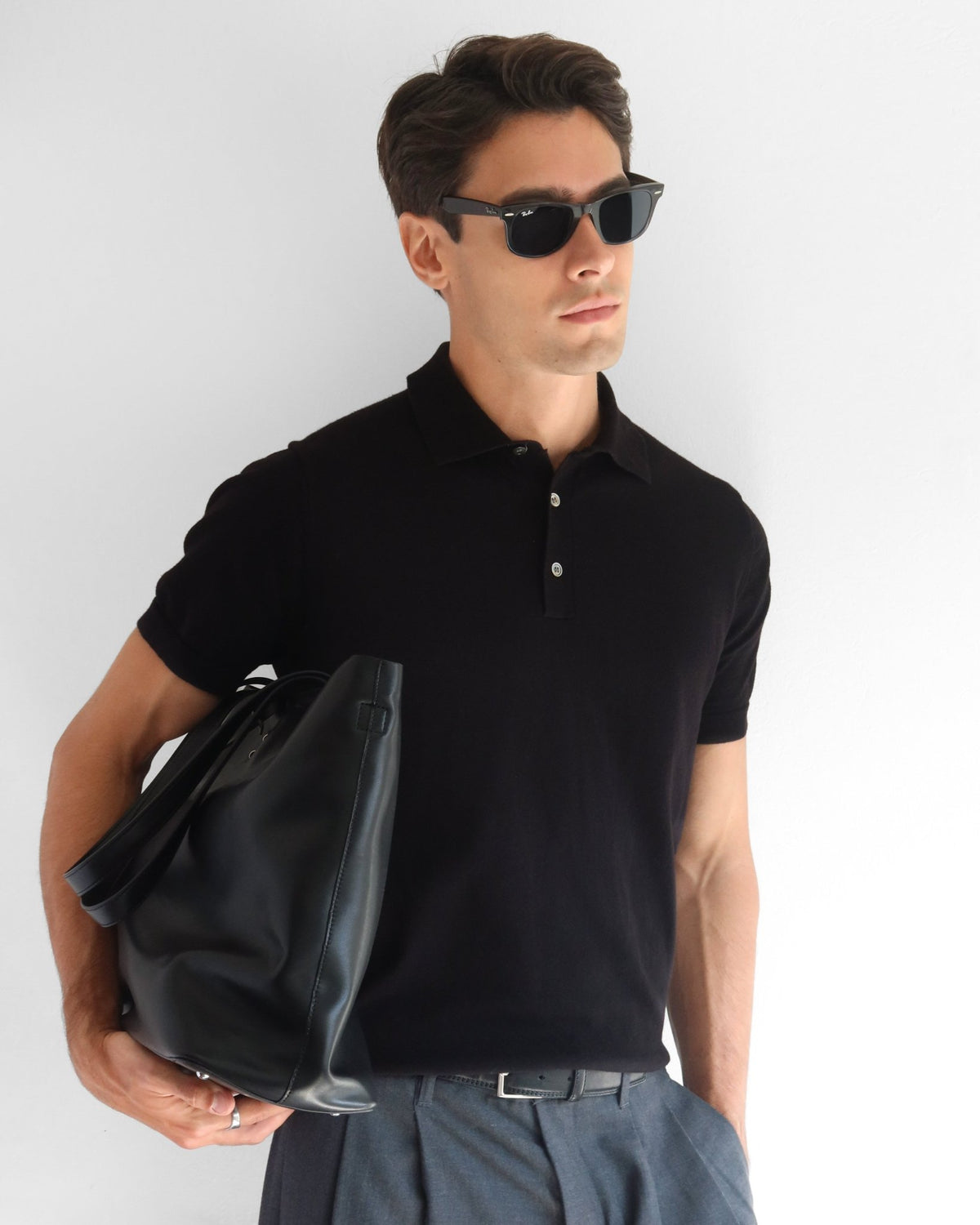 Cotton Knitted Polo - Black - Role