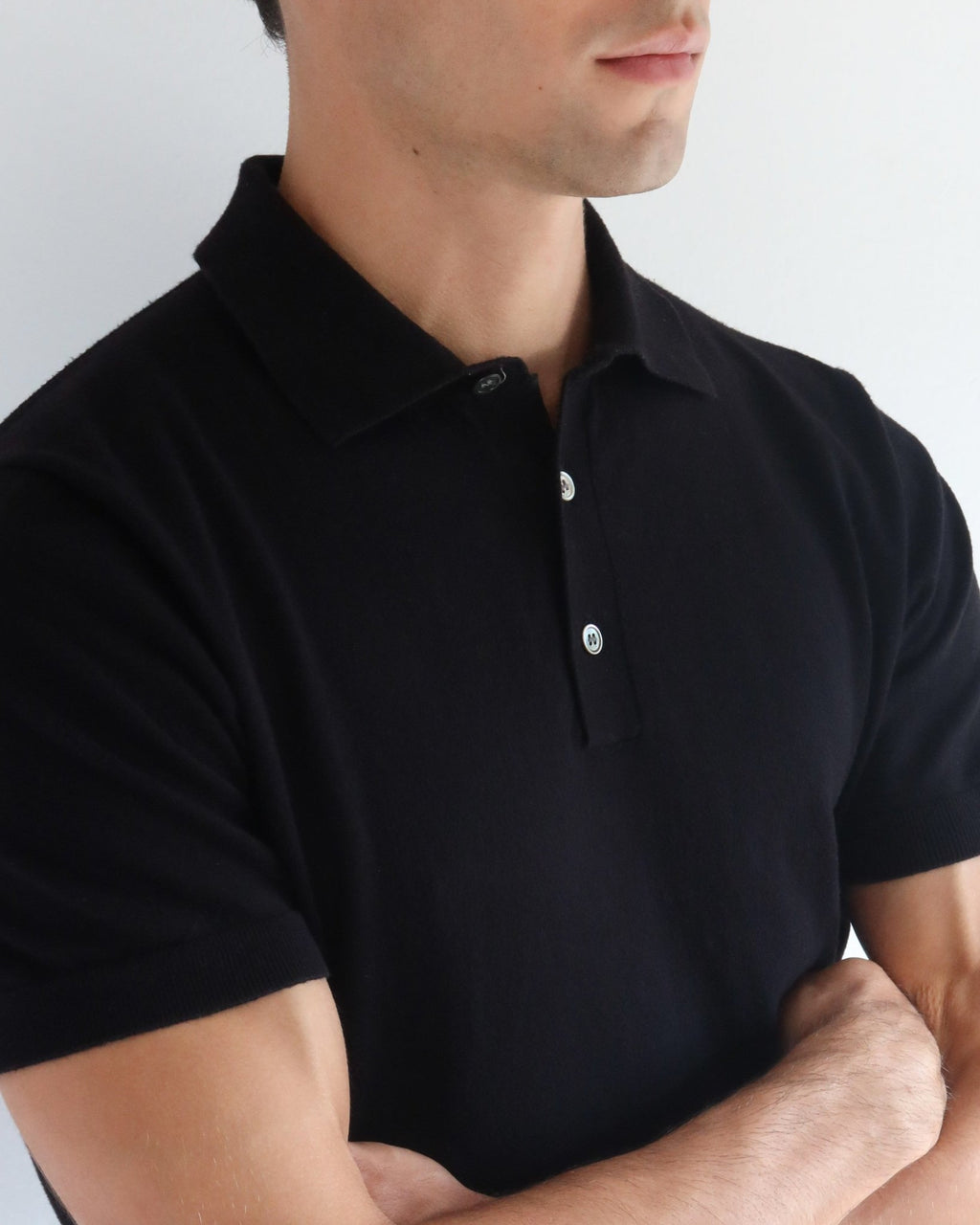 Cotton Knitted Polo - Black - Role