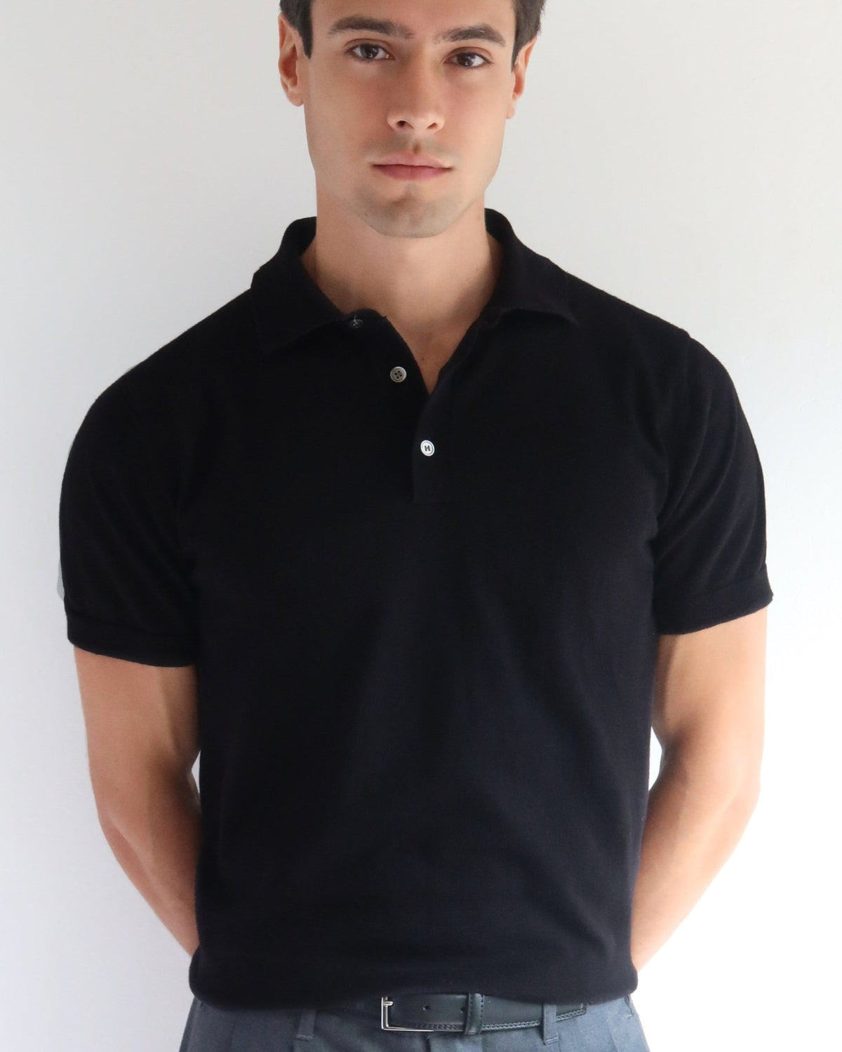 Cotton Knitted Polo - Black - Role