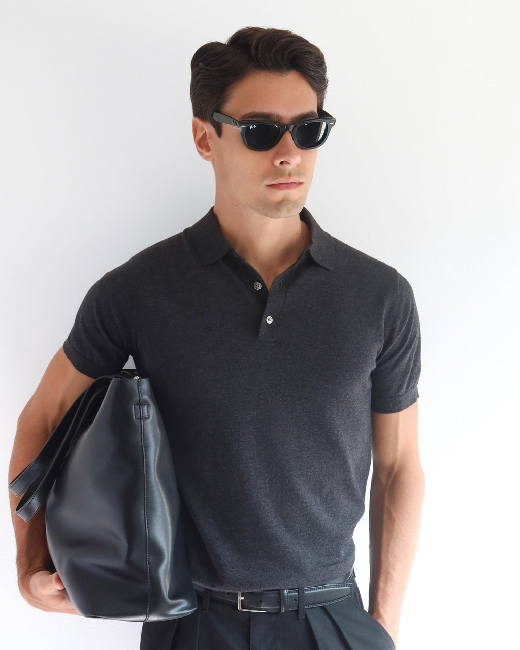 Cotton Knitted Polo - Charcoal - Role