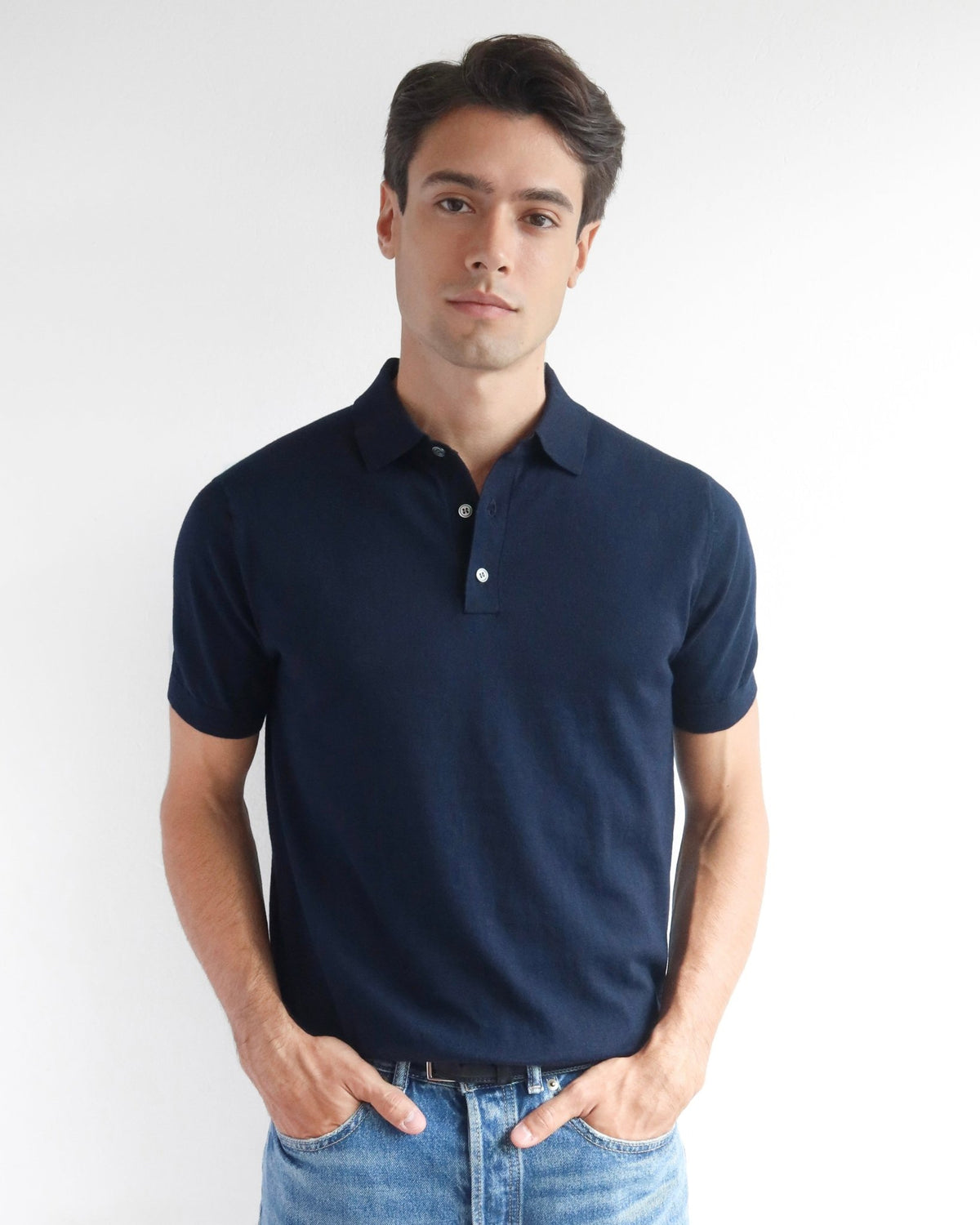 Cotton Knitted Polo - Navy - Role