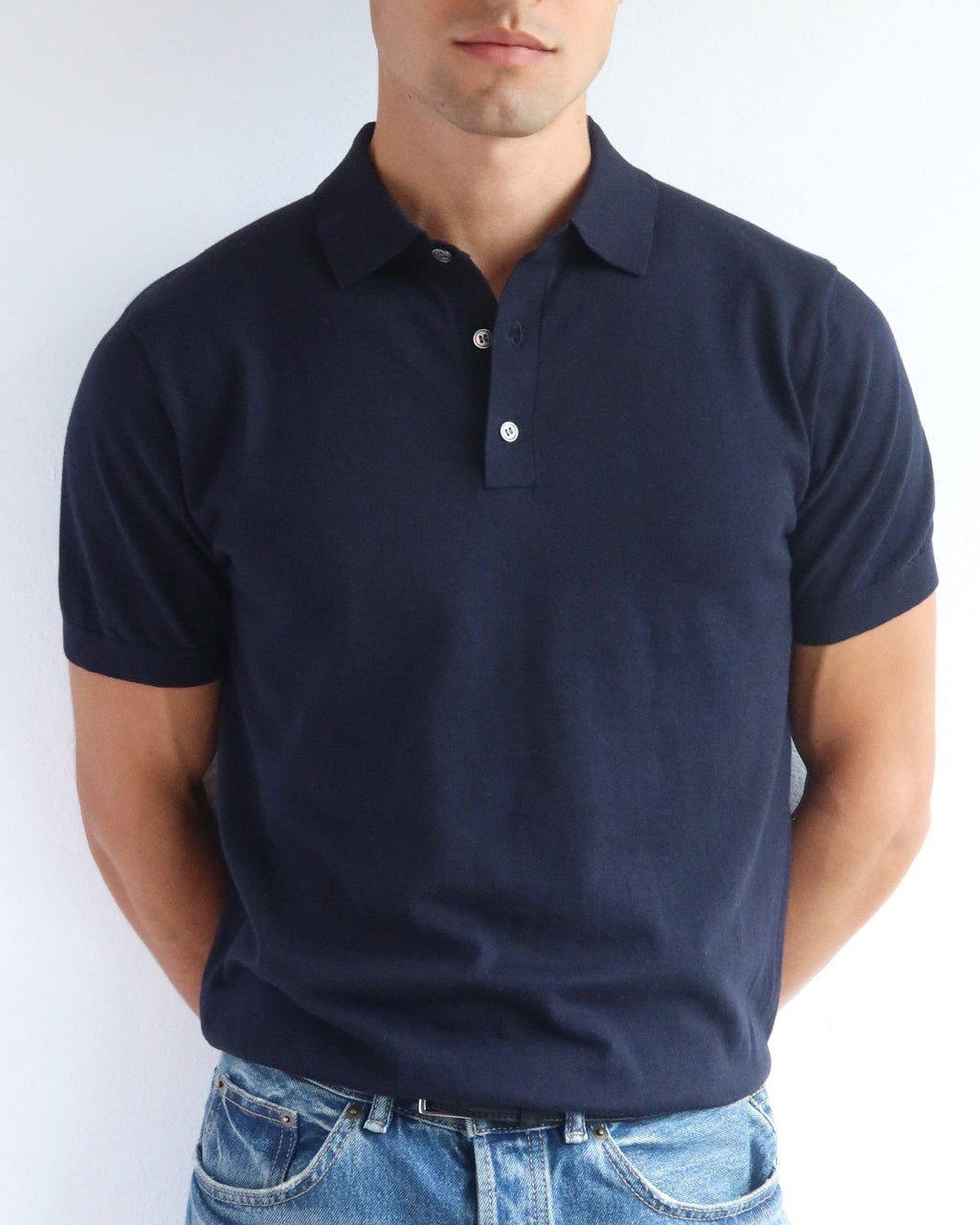 Cotton Knitted Polo - Navy - Role