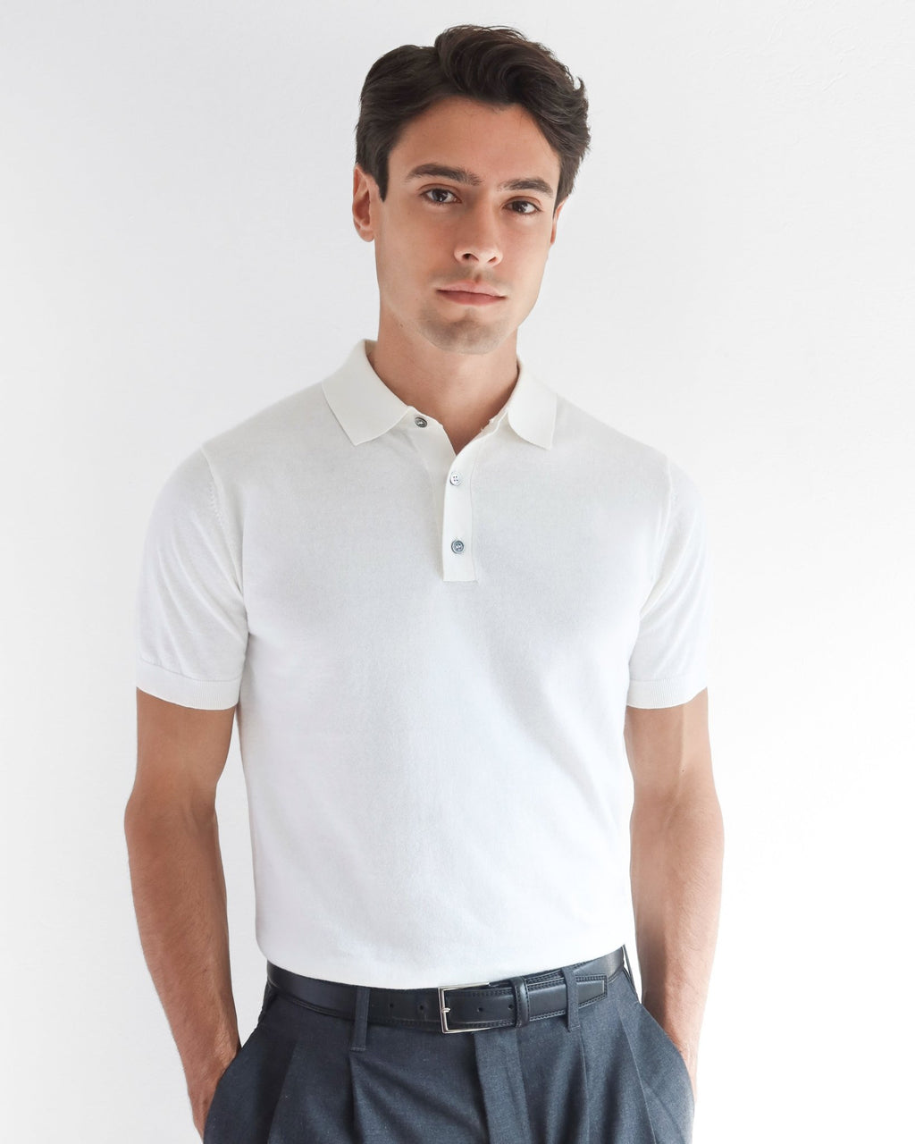 Cotton Knitted Polo - White - Role