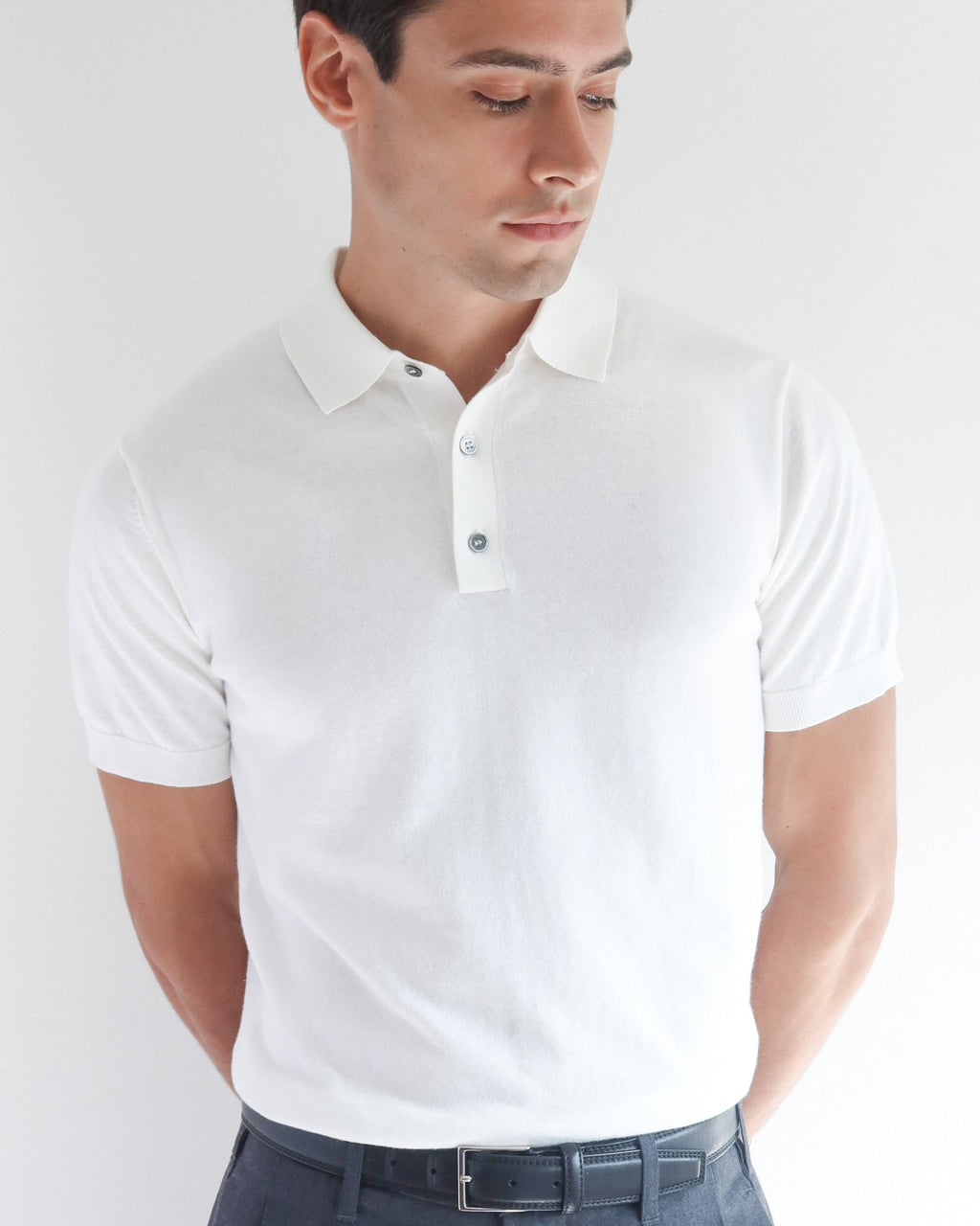 Cotton Knitted Polo - White - Role