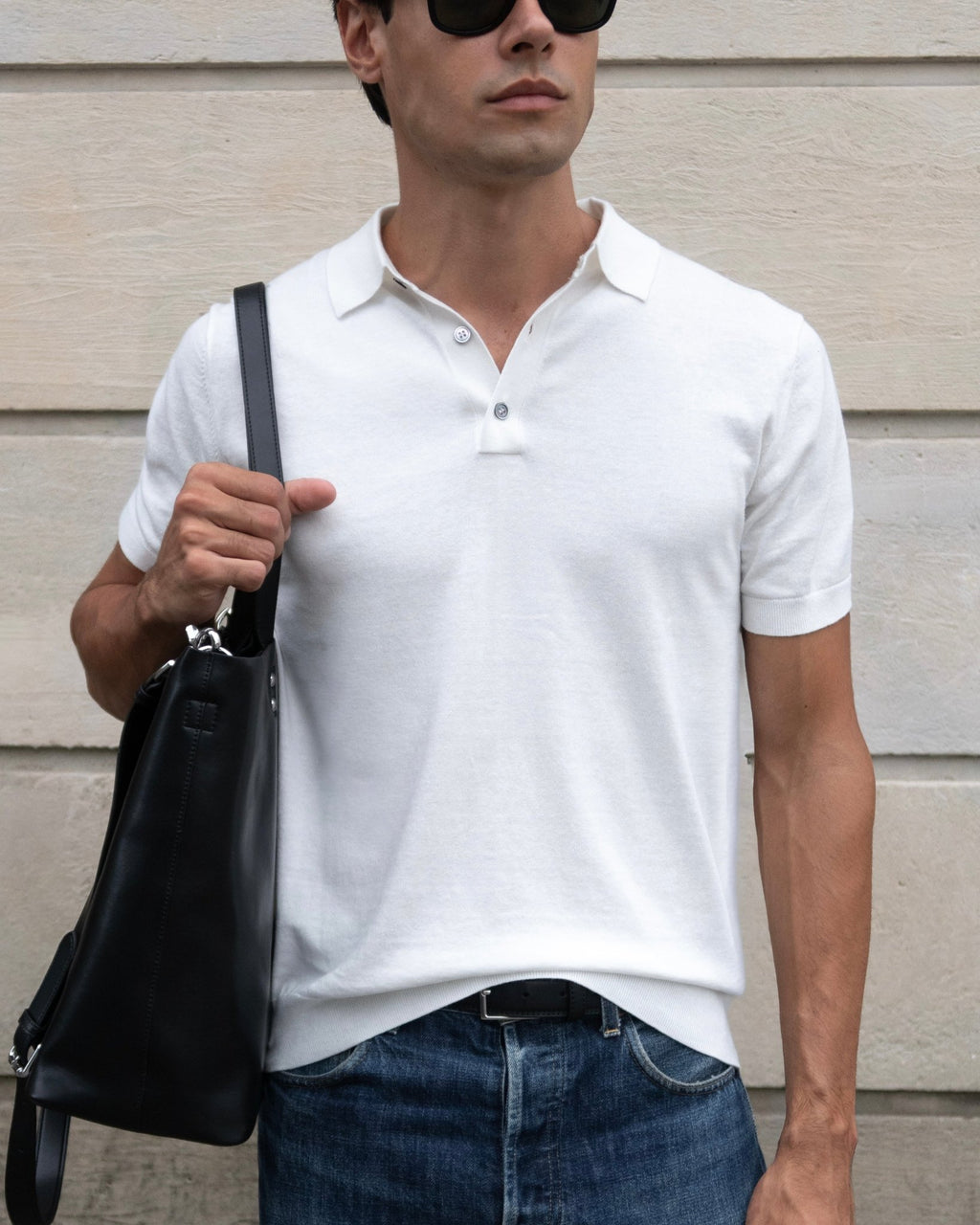 Cotton Knitted Polo - White - Role